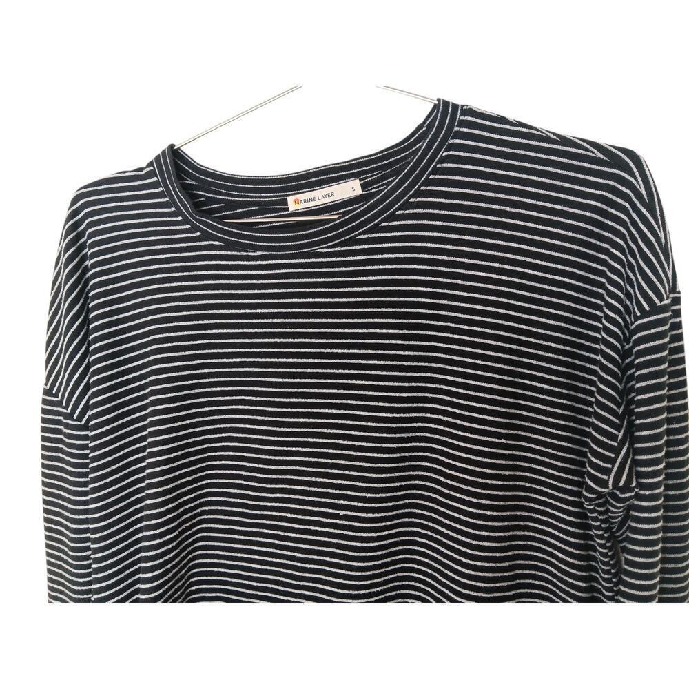 Marine Layer Womens Small Black White Stripe Long Sleeve Shirt Top Made in USA - Picture 5 of 11